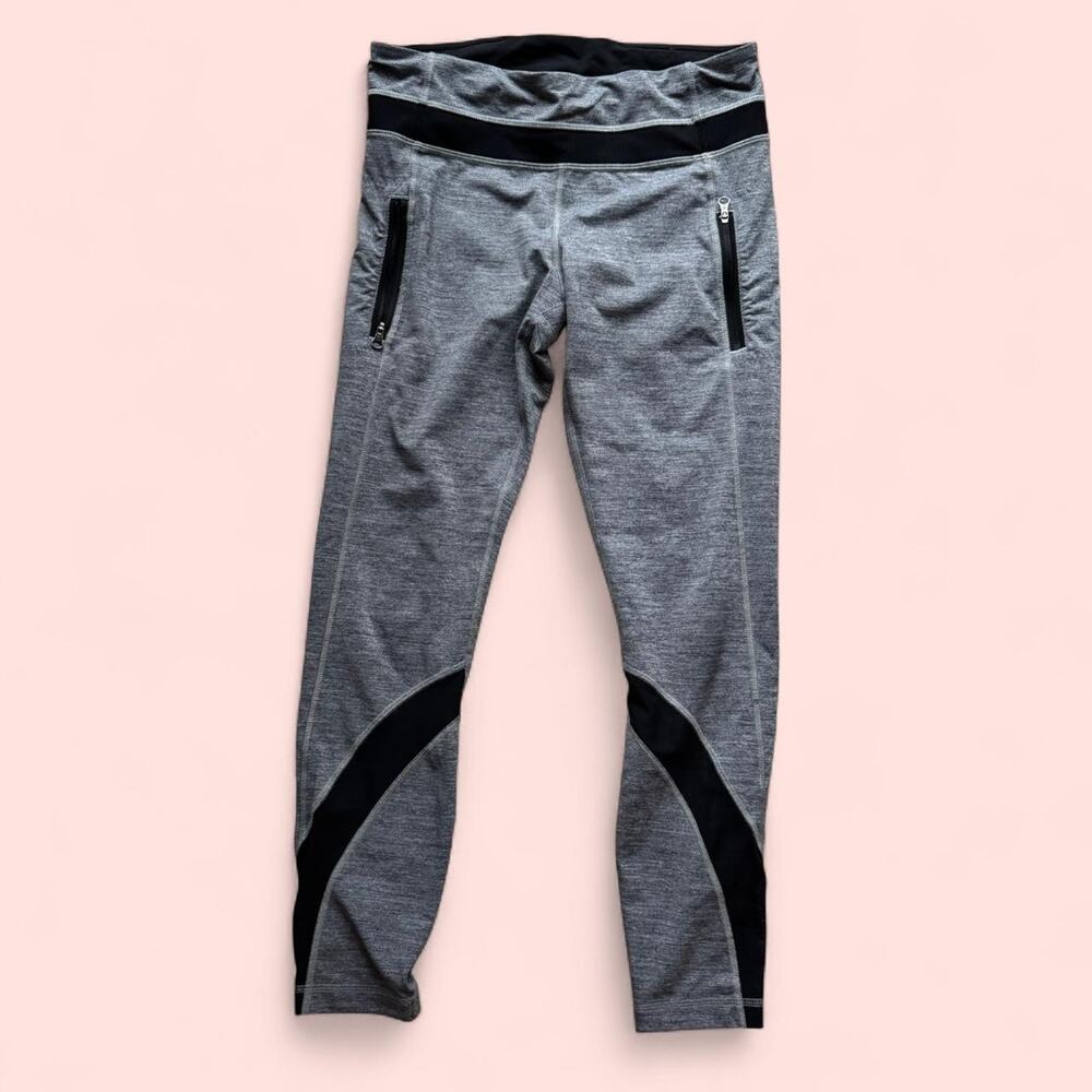 Lululemon Gray Mesh Inspire II Zipper Pockets Leggings Size 8